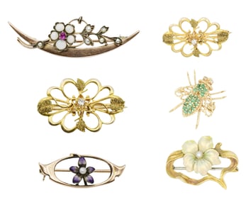 Group of Yellow Gold Brooches