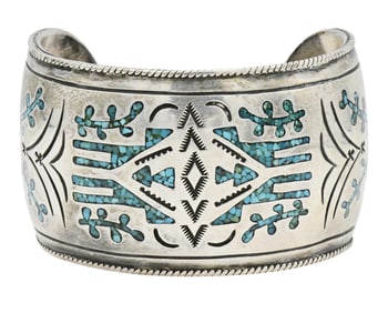 Sterling Silver & Mosaic Turquoise Cuff Bracelet