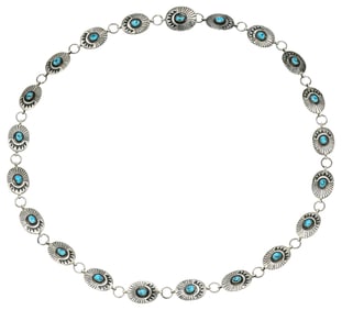 Jerry Cowboy Sterling Silver & Turquoise Navajo Concho Belt