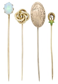 Group of Four Yellow Gold Stick Pins