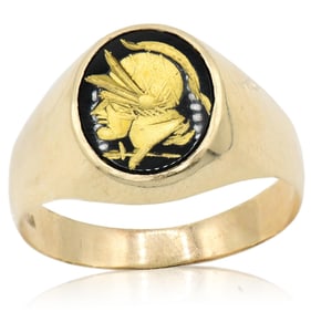 14K Yellow Gold & Enamel Centurion Signet Ring