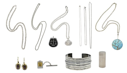 Group of Sterling Silver Jewelry & Perfume Container