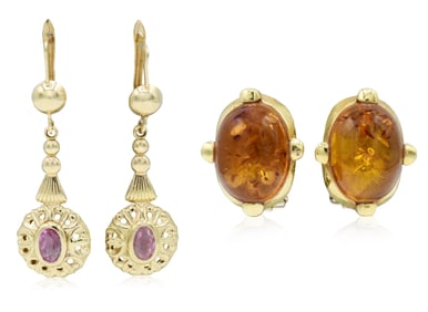 Two Pairs of 18K Yellow Gold Earrings