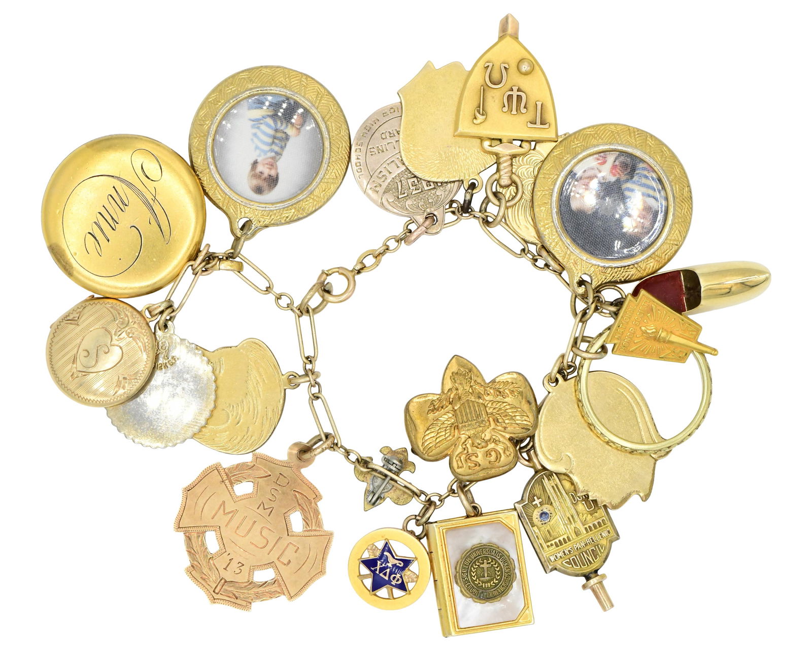 1/20 12K Yellow Gold Filled Charm Bracelet: 1/20 12K Yellow Gold Filled Charm Bracelet• 6 3/4 inches (length)• 48.4 dwt (total weight)Other Notes: Fontaine's Auction Gallery can arrange shipping for this item (USA only).