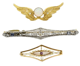 Three Yellow Gold Brooches