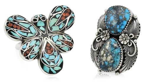 Two Sterling Silver & Turquoise Rings