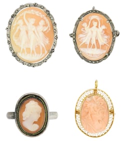 Group of Silver Cameo Jewelry