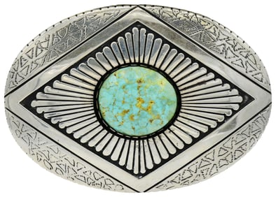 IRJ Sterling Silver & Turquoise Belt Buckle