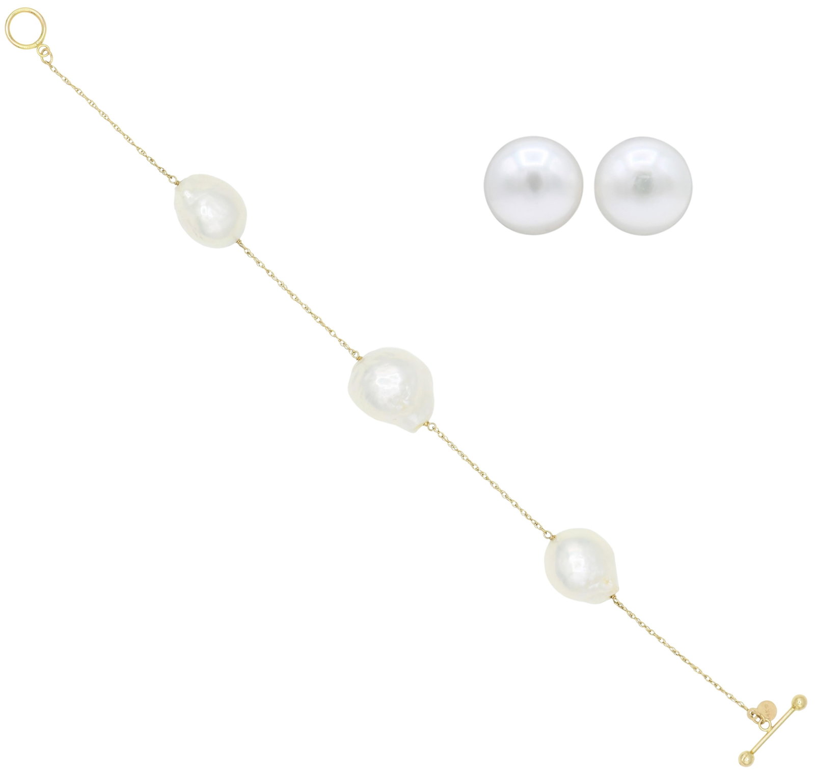 14K Yellow Gold & Pearl Demi Parure: 14K Yellow Gold & Pearl Demi Parure • 7 5/8 inches (bracelet length) • 7.05 mm (pearl diameter) • 12.4 grams (total lot weight) Other Notes: Fontaine's Auction Gallery can arrange sh