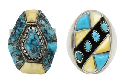 Two Sterling Silver & Turquoise Rings