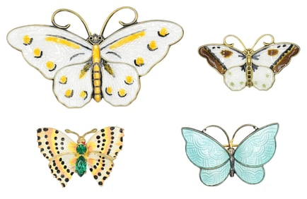Group of Four Sterling Silver & Enamel Butterfly Brooches