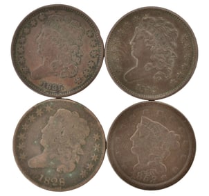 Four Classic Head Half Cents, 1828, 1832, 1835 & 1853