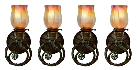 Tiffany Studios, Set of Four Wall Sconces