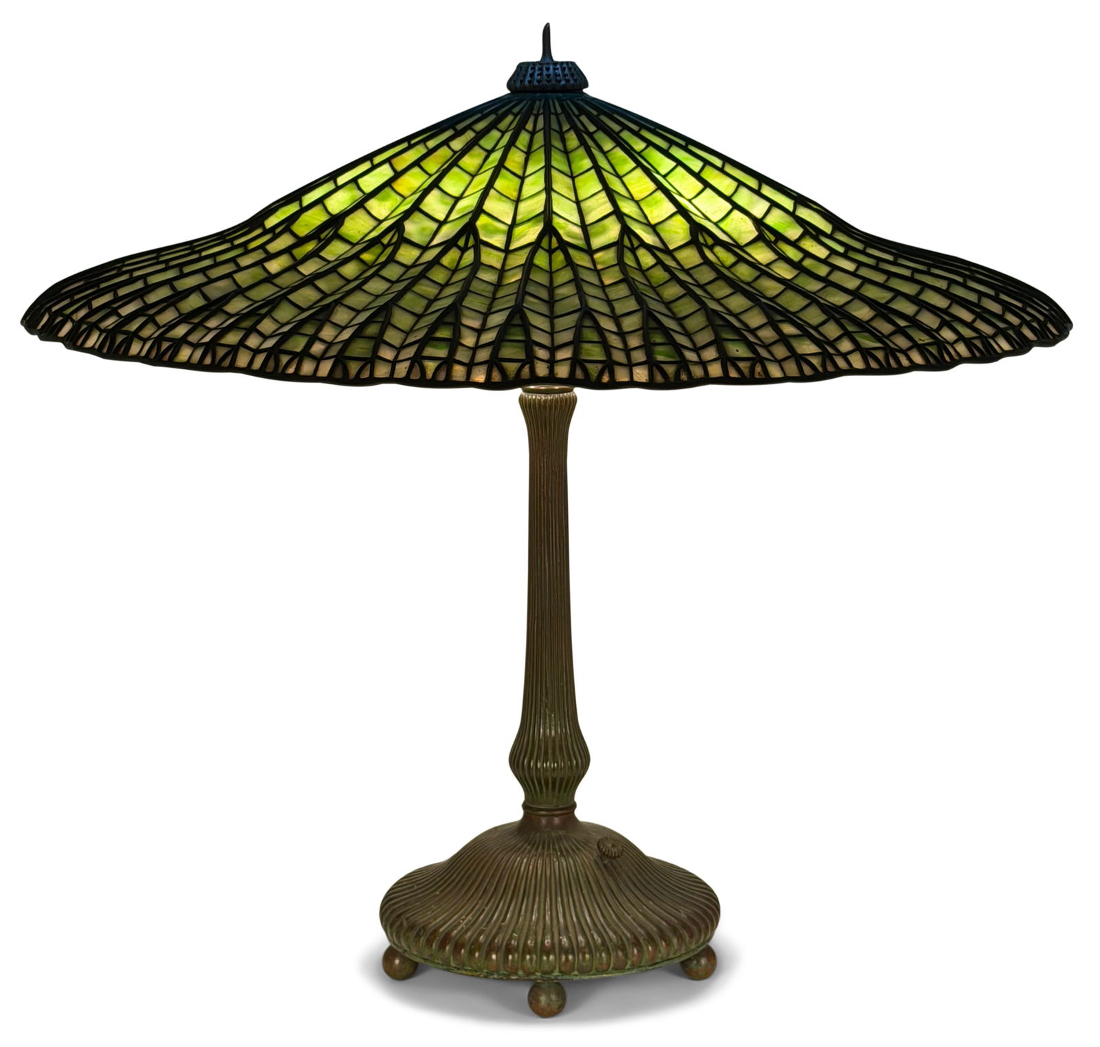 Tiffany Studios "Lotus" Table Lamp: Tiffany Studios"Lotus" Table Lampcirca 1910leaded glass, patinated bronzeshade impressed "Tiffany Studios, New York"base impressed "Tiffany Studios, New York, 373"25 in. high, 26 1/2 in. diameter (sha