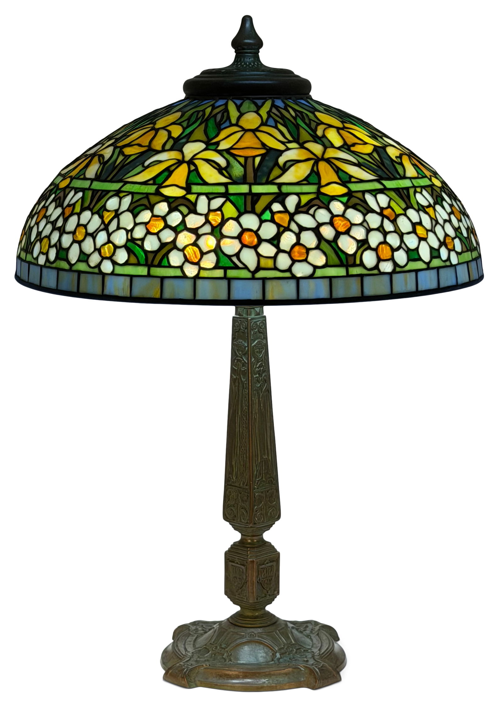 Tiffany Studios "Jonquil-Daffodil" Table Lamp: Tiffany Studios"Jonquil-Daffodil" Table Lampcirca 1915leaded glass, patinated bronzeshade impressed "Tiffany Studios, N.Y., 1917"base impressed "Tiffany Studios, New York, 557"29 in. high, 20 in. diam