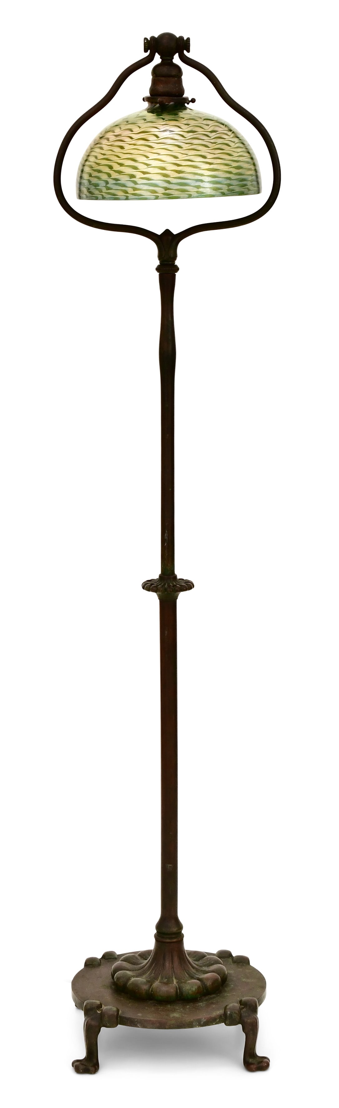 Tiffany Studios "Damascene" Floor Lamp: Tiffany Studios"Damascene" Floor Lampcirca 1910favrile glass, patinated bronzeshade engraved "L.C.T."base impressed "Tiffany Studios, New York, 582"56 in. high, 10 in. diameter (shade)Proven