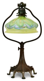 Tiffany Studios Adjustable "Harp" Desk Lamp with "Pulled Feather" Shade