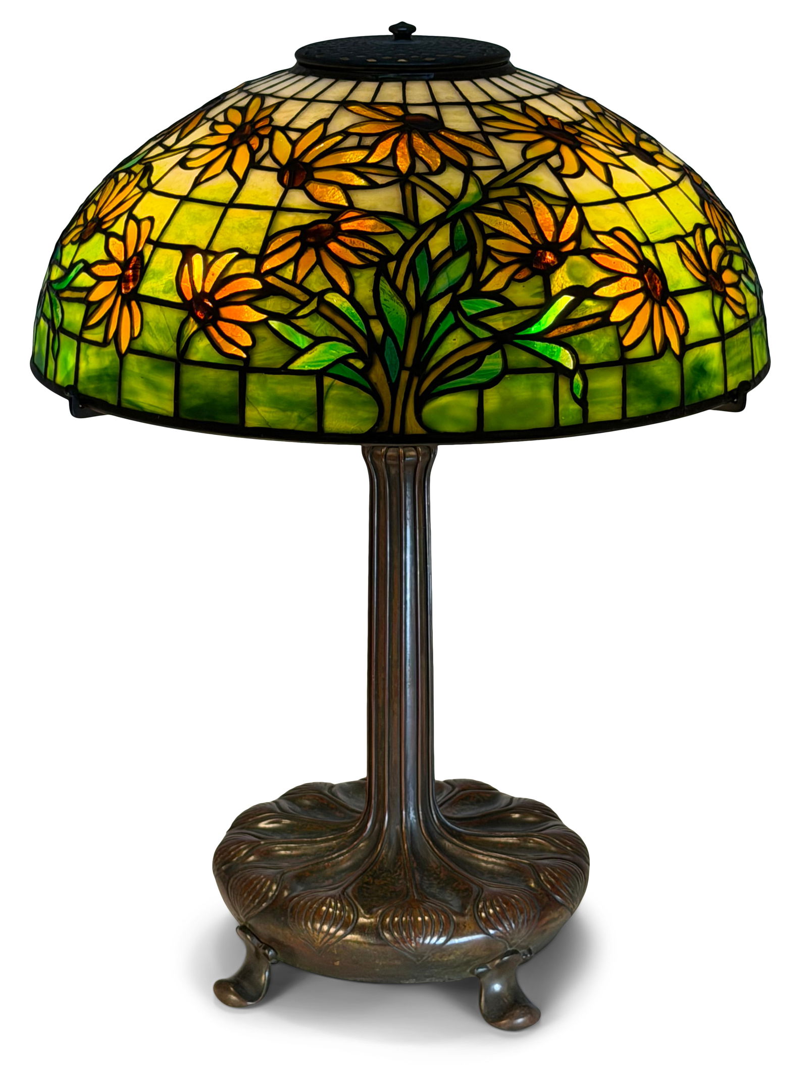 Tiffany Studios "Black-Eyed Susan" Table Lamp: Tiffany Studios "Black-Eyed Susan" Table Lamp circa 1910 leaded glass, patinated bronze shade impressed "Tiffany Studios, New York" base impressed "Tiffany Studios, New York, 363" 21 1/2 in. high,