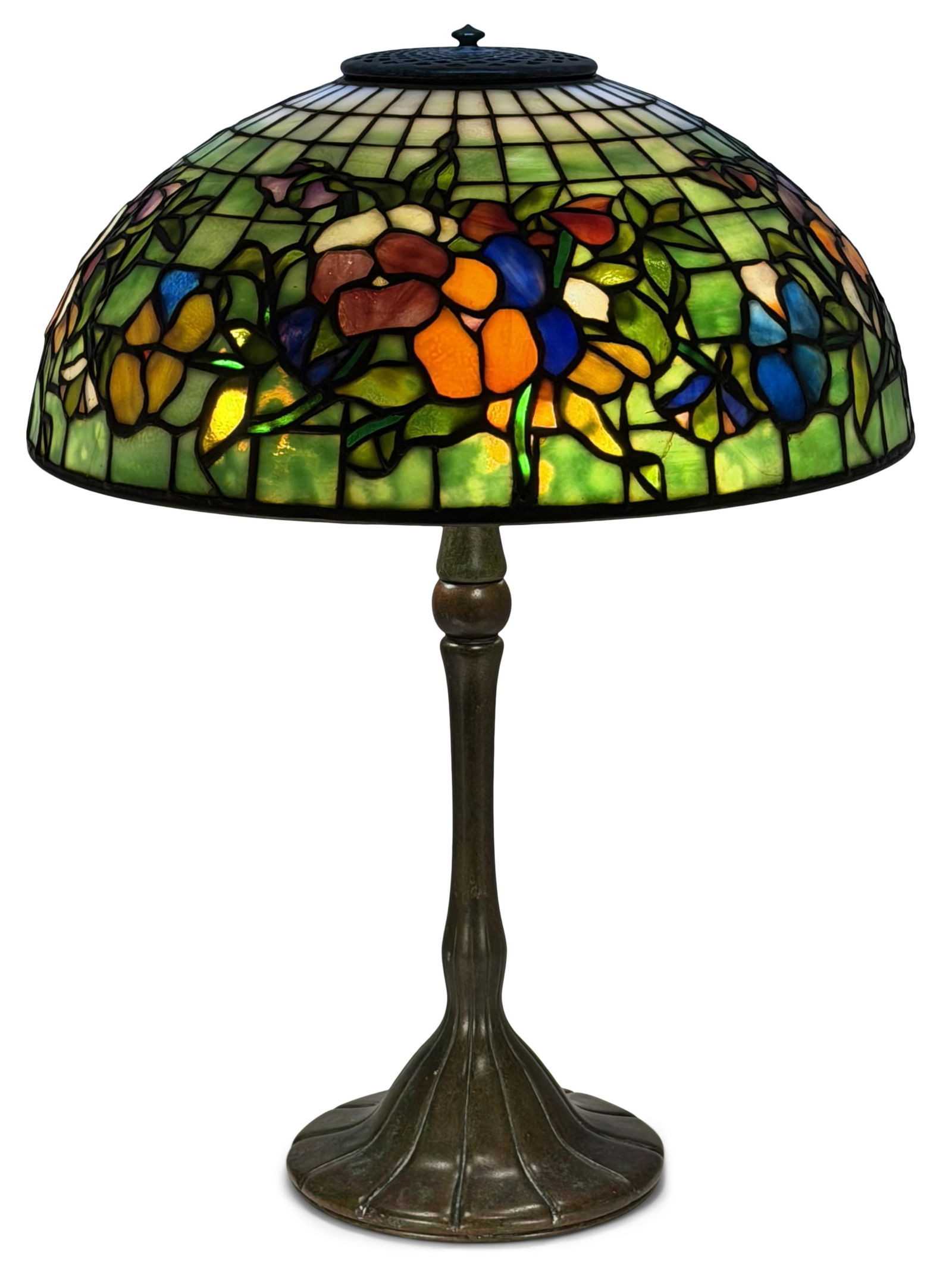 Tiffany Studios "Pansy" Table Lamp: Tiffany Studios "Pansy" Table Lamp circa 1910 leaded glass, patinated bronze shade impressed "Tiffany Studios, New York" base impressed "Tiffany Studios, New York, 333" 21 1/2 in. high, 16 in.