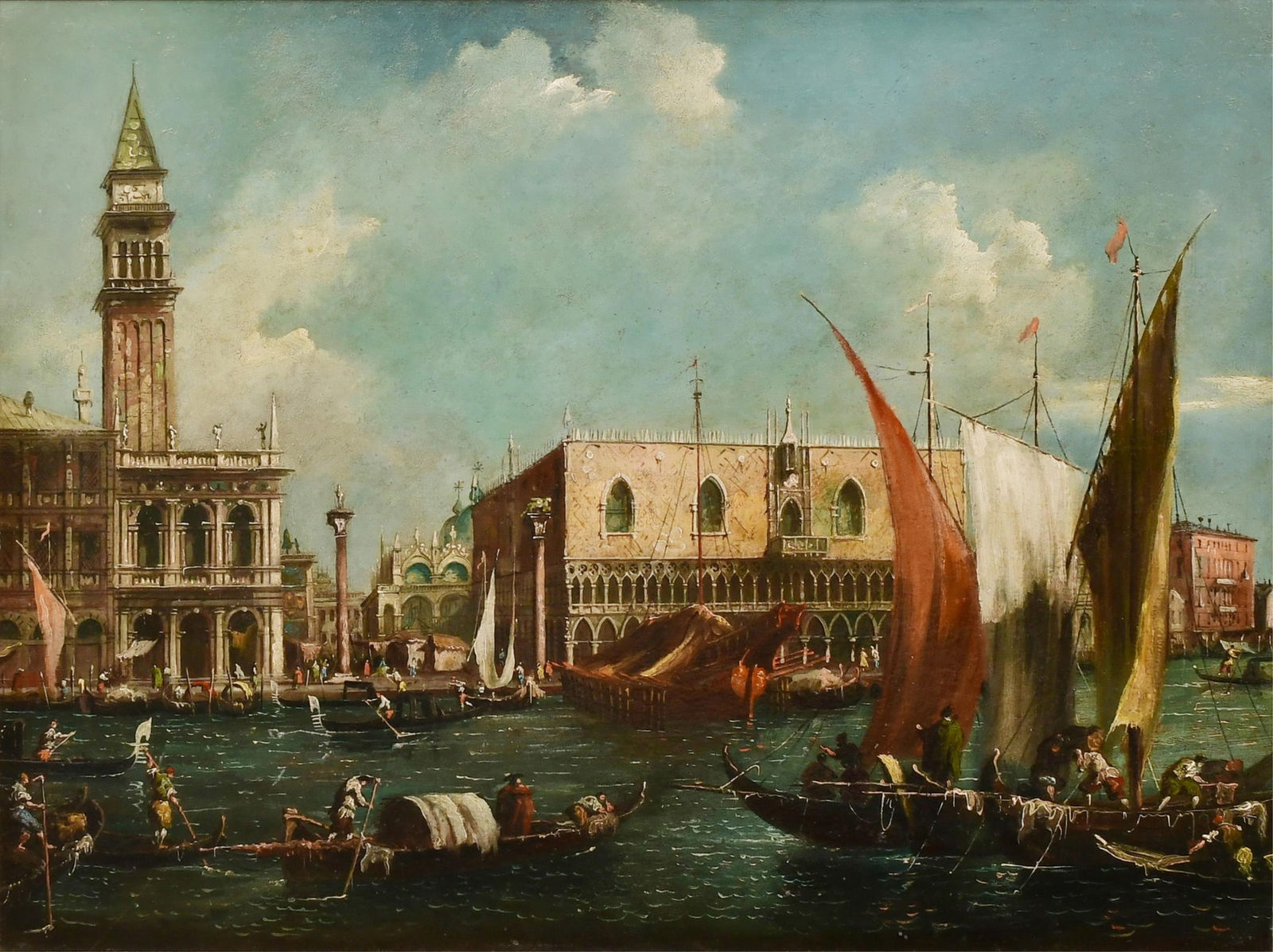 After Giovanni Antonio Canal, Called Canaletto (Italian, 1697-1768), Venice, a view of the Bacino Di: After Giovanni Antonio Canal, Called Canaletto (Italian, 1697-1768) Venice, a view of the Bacino Di San Marco, looking east, with the Zecca, Liberia, Piazzetta and Doge's Palace oil on canvas 16 1/2