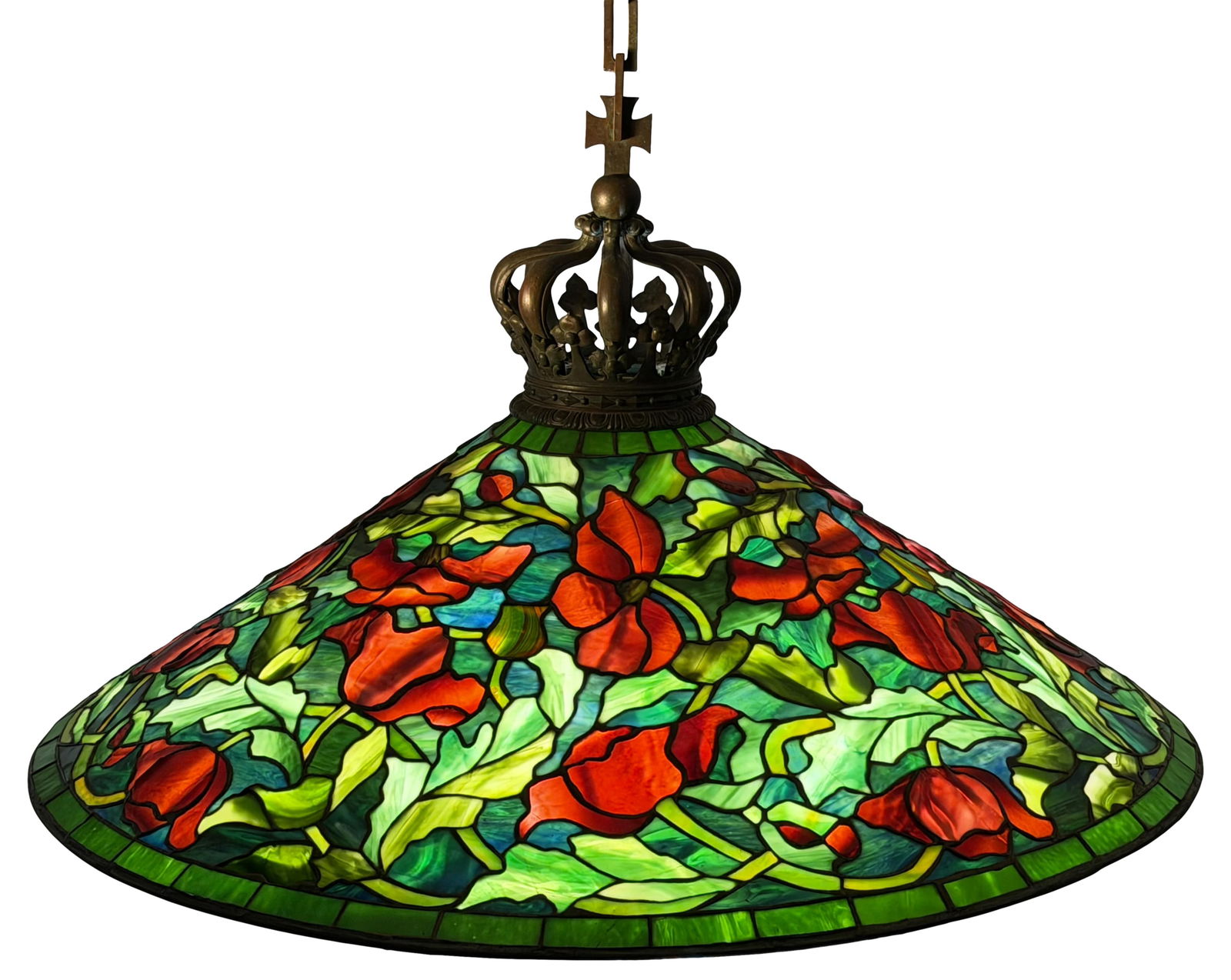 Duffner & Kimberly, A Rare "Poppy" Chandelier: Duffner & Kimberly (New York, est. 1905) A Rare "Poppy" Chandelier circa 1910 leaded glass, draper glass, patinated bronze signed with metal tag "The Duffner & Kimberly Co., New York" 36 in.