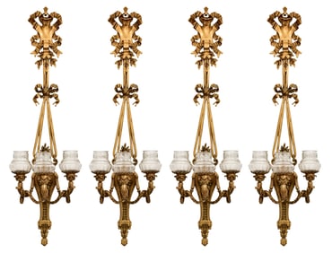 Edward F. Caldwell & Co., Set of Four Bronze Three-Light Sconces