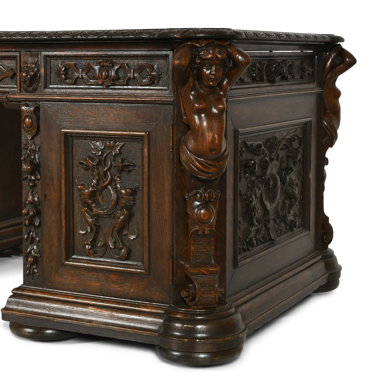 R.J. Horner & Co. Oak Partner's Desk with Atlas & Caryatid Figures - 3