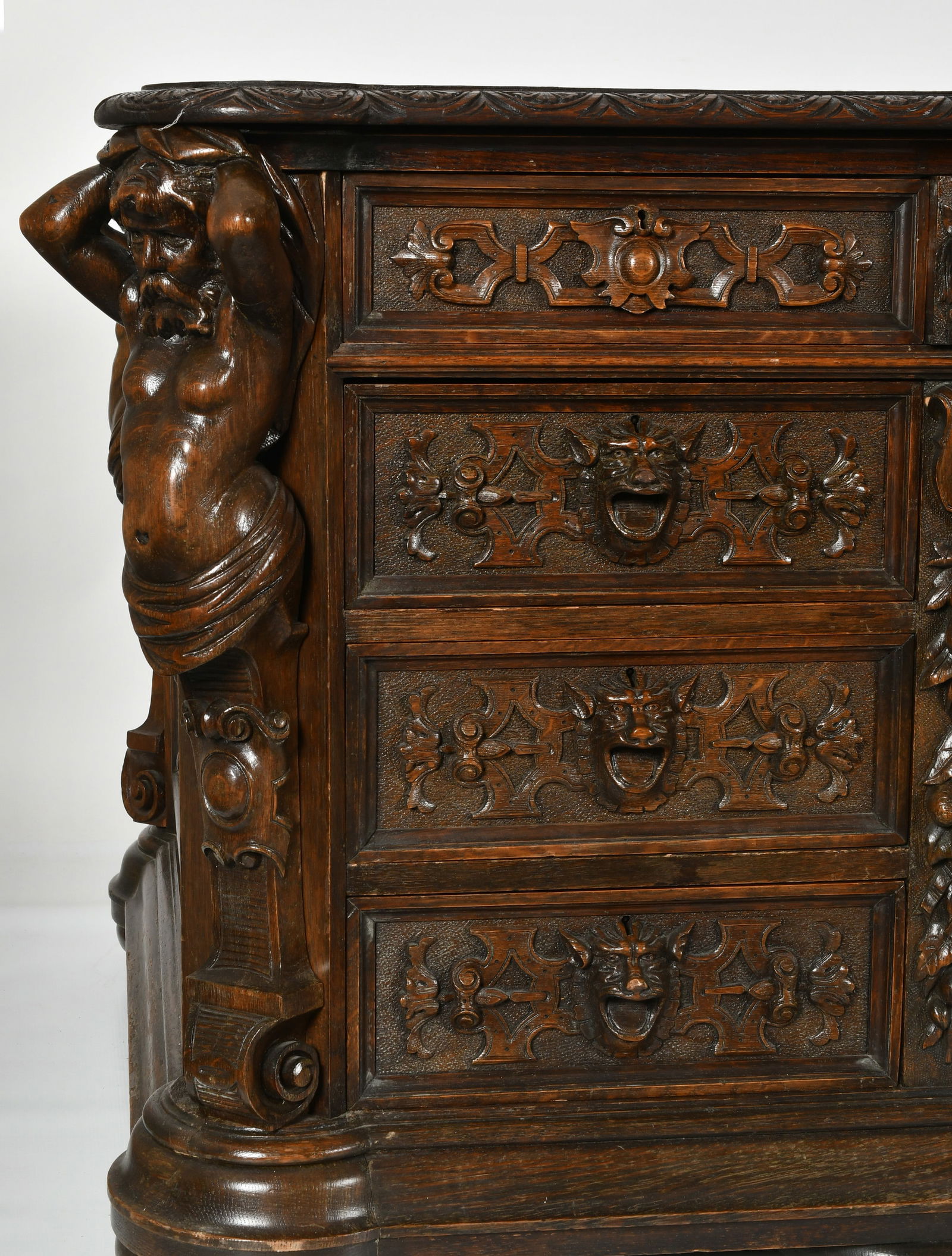 R.J. Horner & Co. Oak Partner's Desk with Atlas & Caryatid Figures - 5