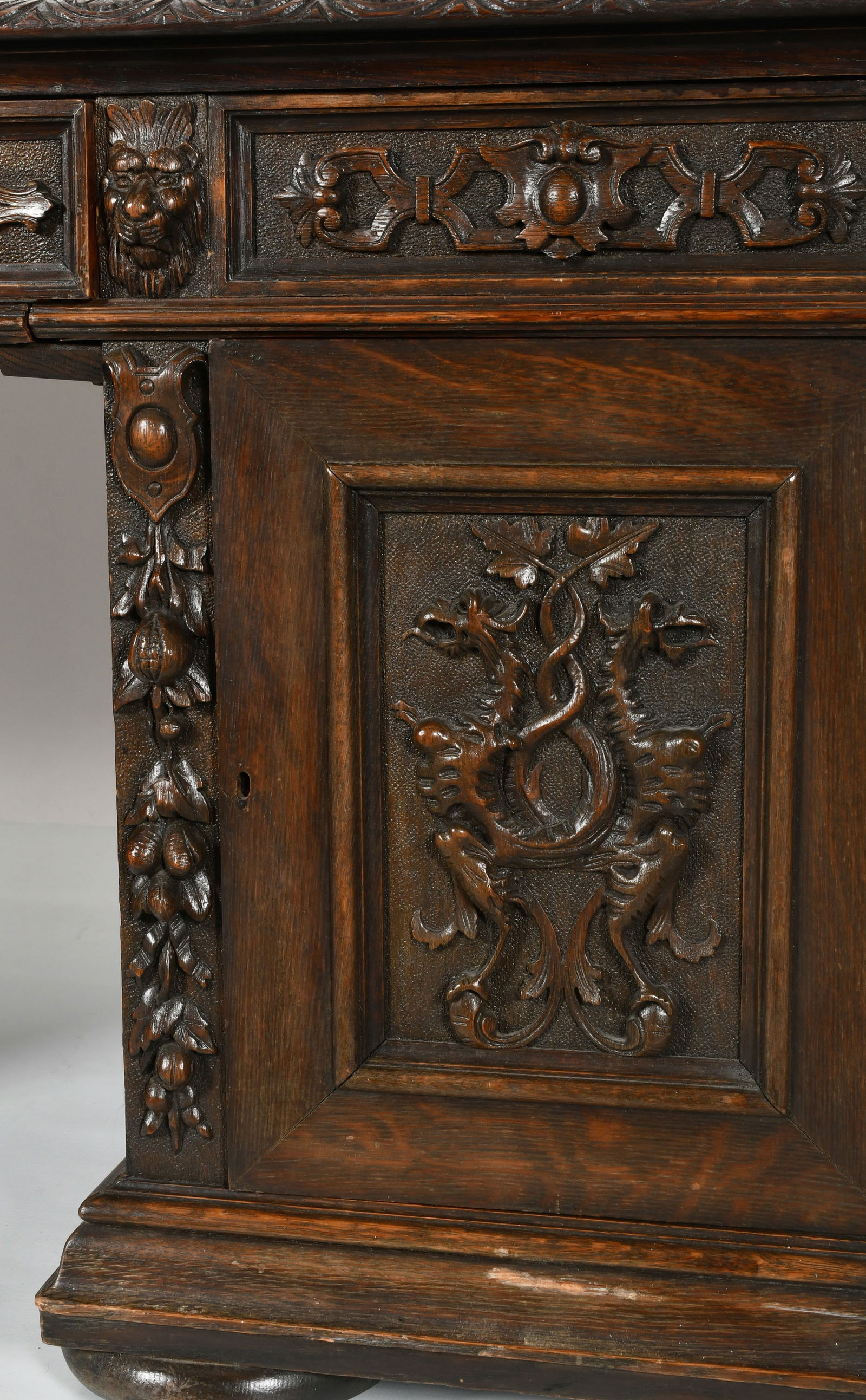 R.J. Horner & Co. Oak Partner's Desk with Atlas & Caryatid Figures - 6