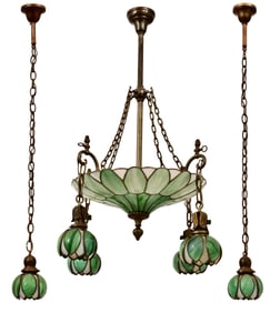 Handel "Pond Lily" Chandelier with Matching Pendant Lights