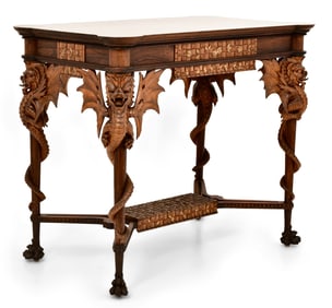 A Fine American Aesthetic Movement Rosewood & Satinwood "Dragon" Table