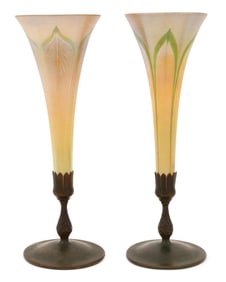 Tiffany Studios, Two "Pulled Feather" Vases