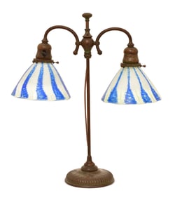 Tiffany Studios / Arthur Nash Double Student Lamp with Decorated Shades
