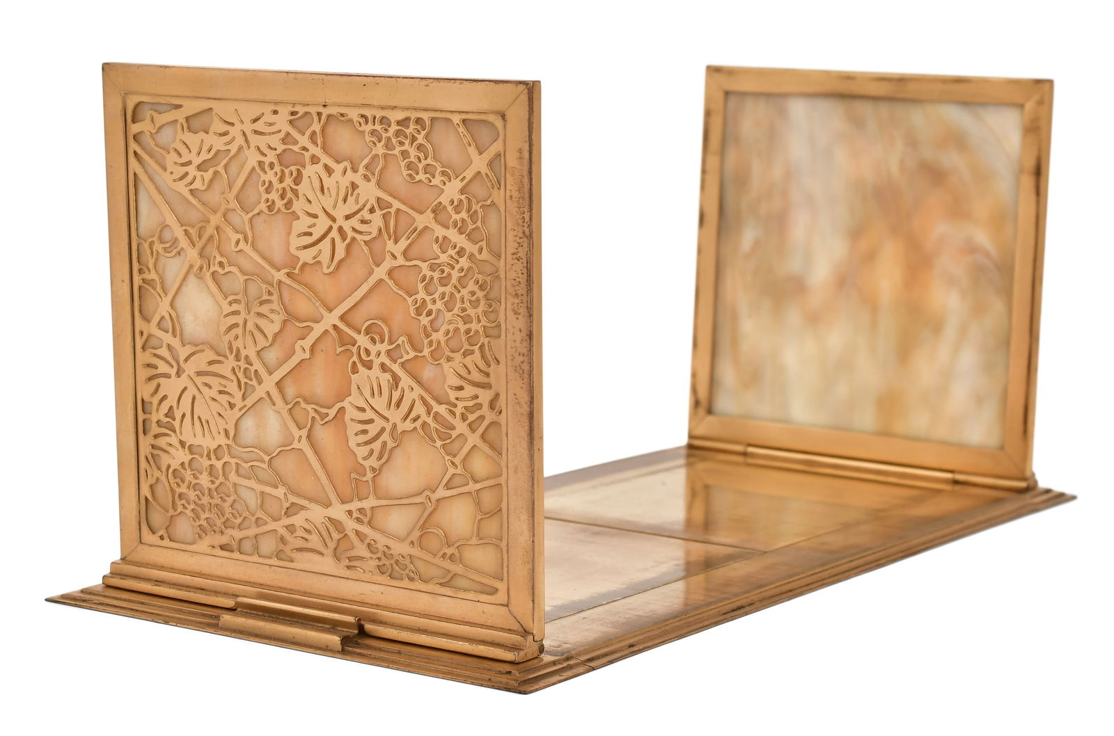 Tiffany Studios "Grapevine" Adjustable Book Rack: Tiffany Studios "Grapevine" Adjustable Book Rack circa 1910 gilt bronze, glass impressed "Tiffany Studios, New York, 1027" 6 x 14 x 6 1/2 inches Provenance: Private Collection, Boston,