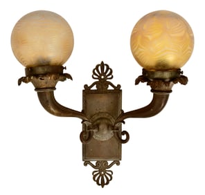 Tiffany Studios Two-Light Wall Sconce with Austrian Decorated Globe Shades