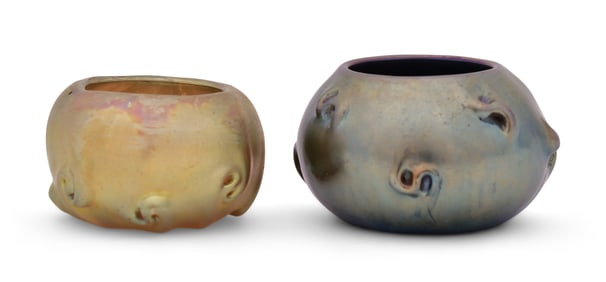 Tiffany Studios, Two Salt Dishes with Prunts