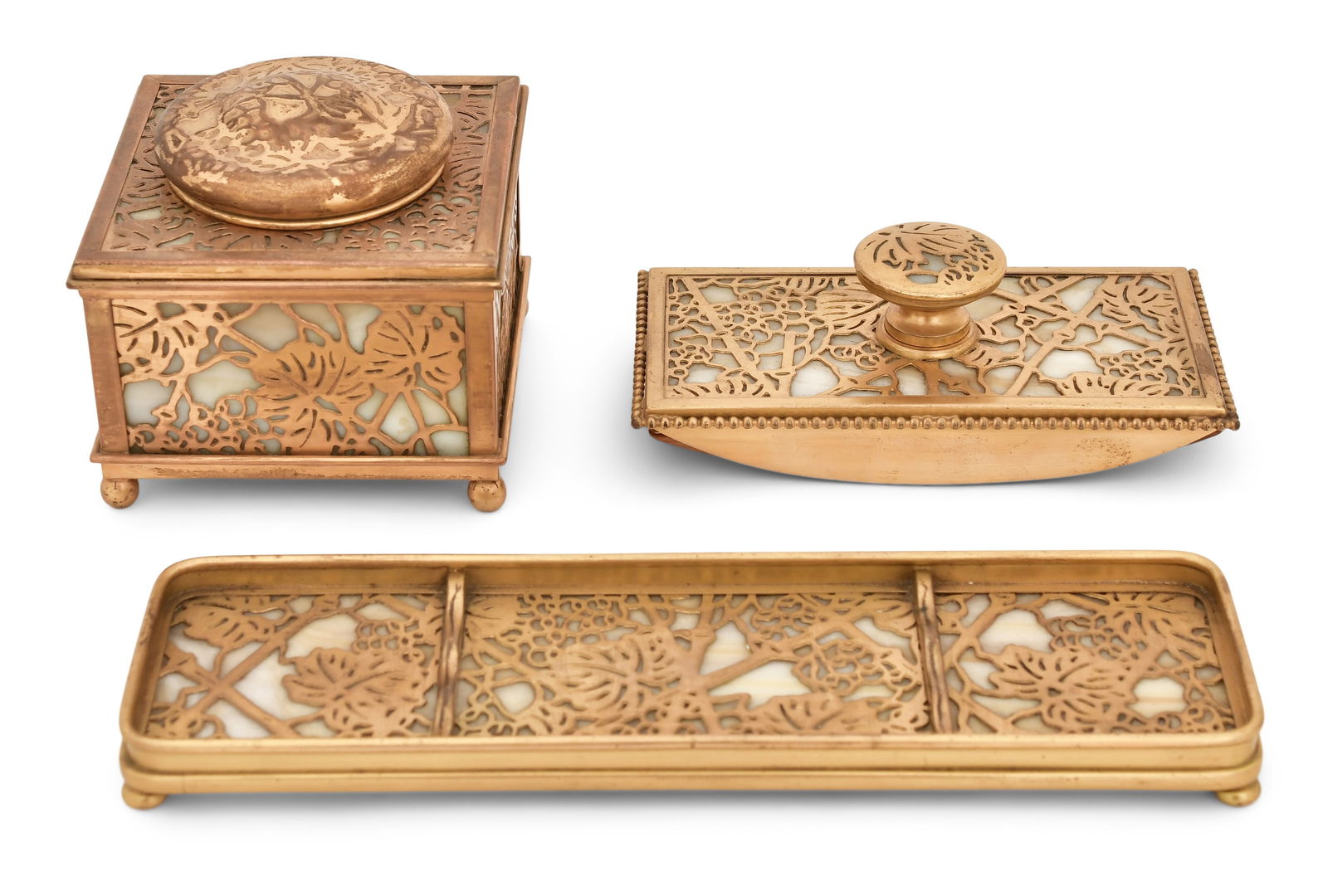 Tiffany Studios Three-Piece "Grapevine" Desk Set (1 of 7)