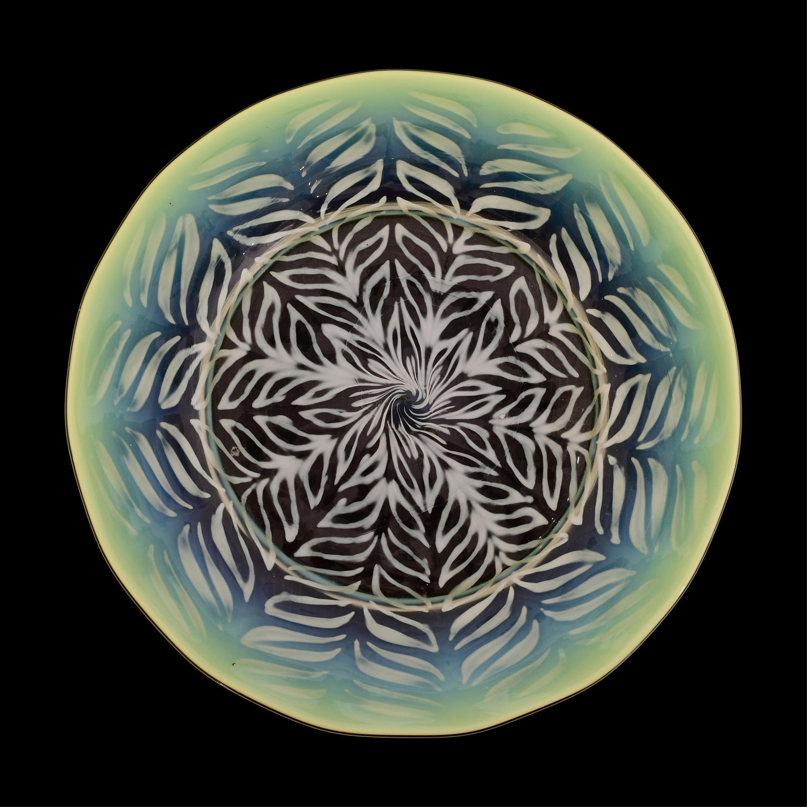 Tiffany Studios "Feathered" Pastel Favrile Glass Plate: Tiffany Studios "Feathered" Pastel Plate early 20th century pastel favrile glass engraved "L.C.T. Favrile" 8 3/4 in. diameter Provenance: Private Collection, New York Other Notes: Fontaine's