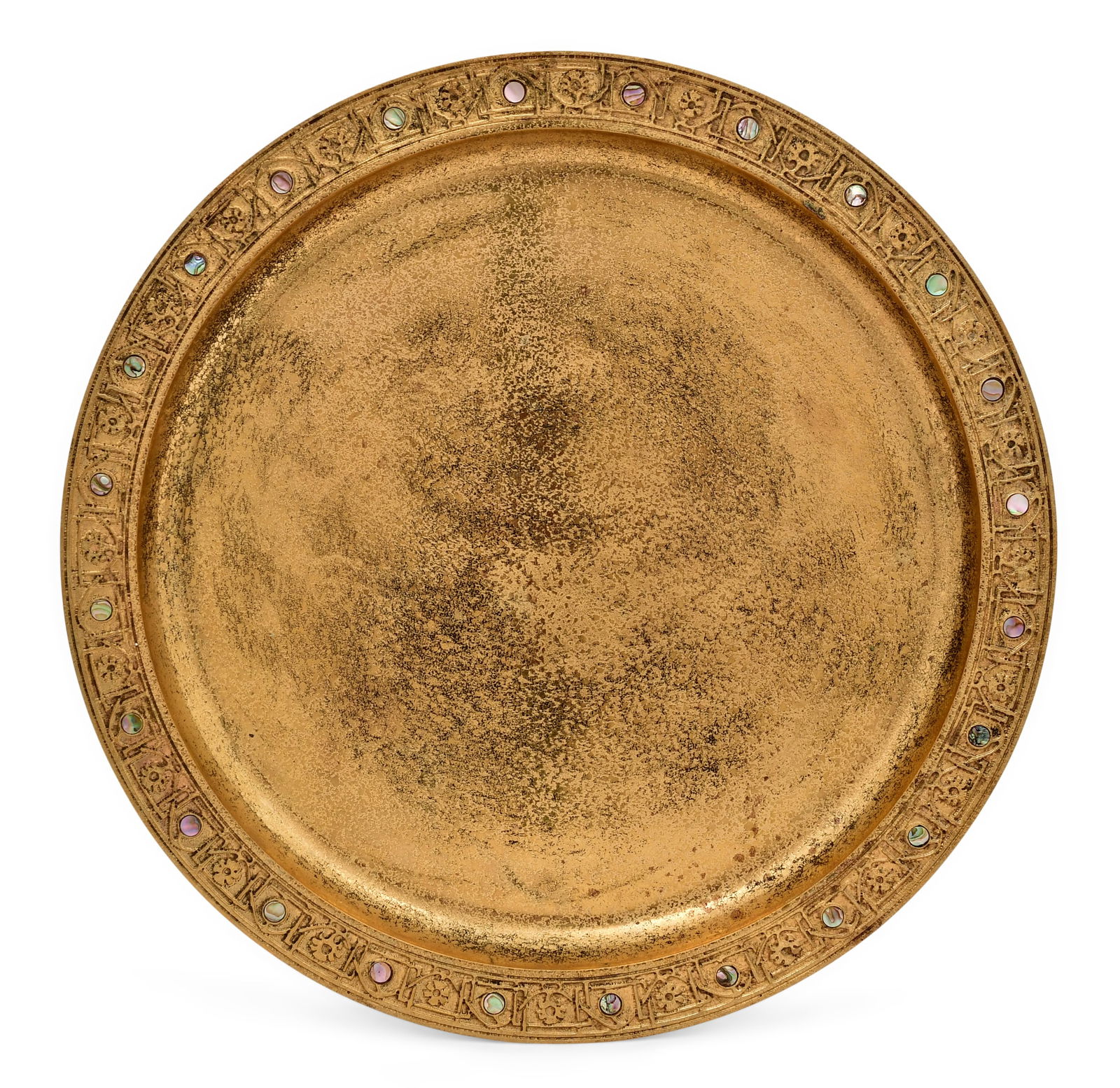 Tiffany Studios "Abalone" Tray: Tiffany Studios"Abalone" Trayearly 20th centurydore bronze, abalone inlayimpressed "Tiffany Studios, New York, 1728"14 1/4 in. diameterProvenance: Private Collection, OhioOther Notes: Fontai
