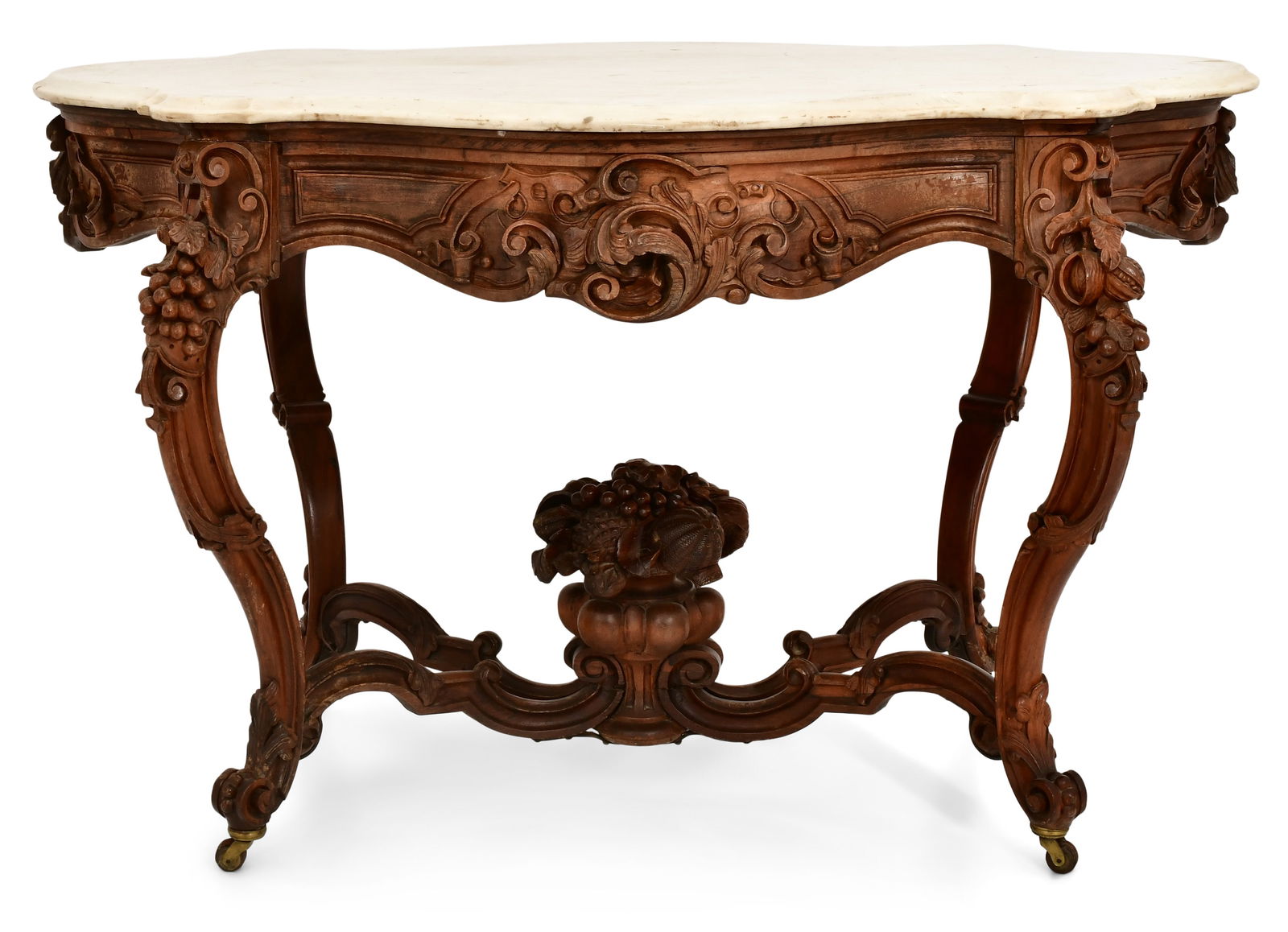 American Rococo Revival Rosewood Center Table with Marble Top (1 of 7)