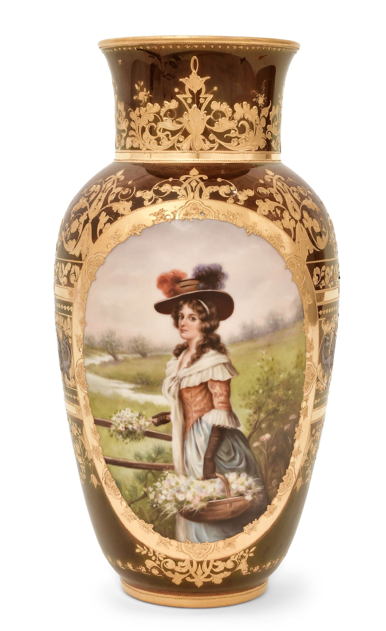 A Large Royal Vienna Porcelain "Wild Flowers" Portrait Vase, Wagner: A Large Royal Vienna Porcelain "Wild Flowers" Portrait Vase, Wagner early 20th century mmarked "Wild Flowers / (beehive)/ 4049" and artist signed "Wagner" 16 1/2 x 8 1/2 inches