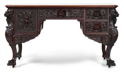 R.J. Horner & Co. Mahogany Partner's Desk with Winged Griffins