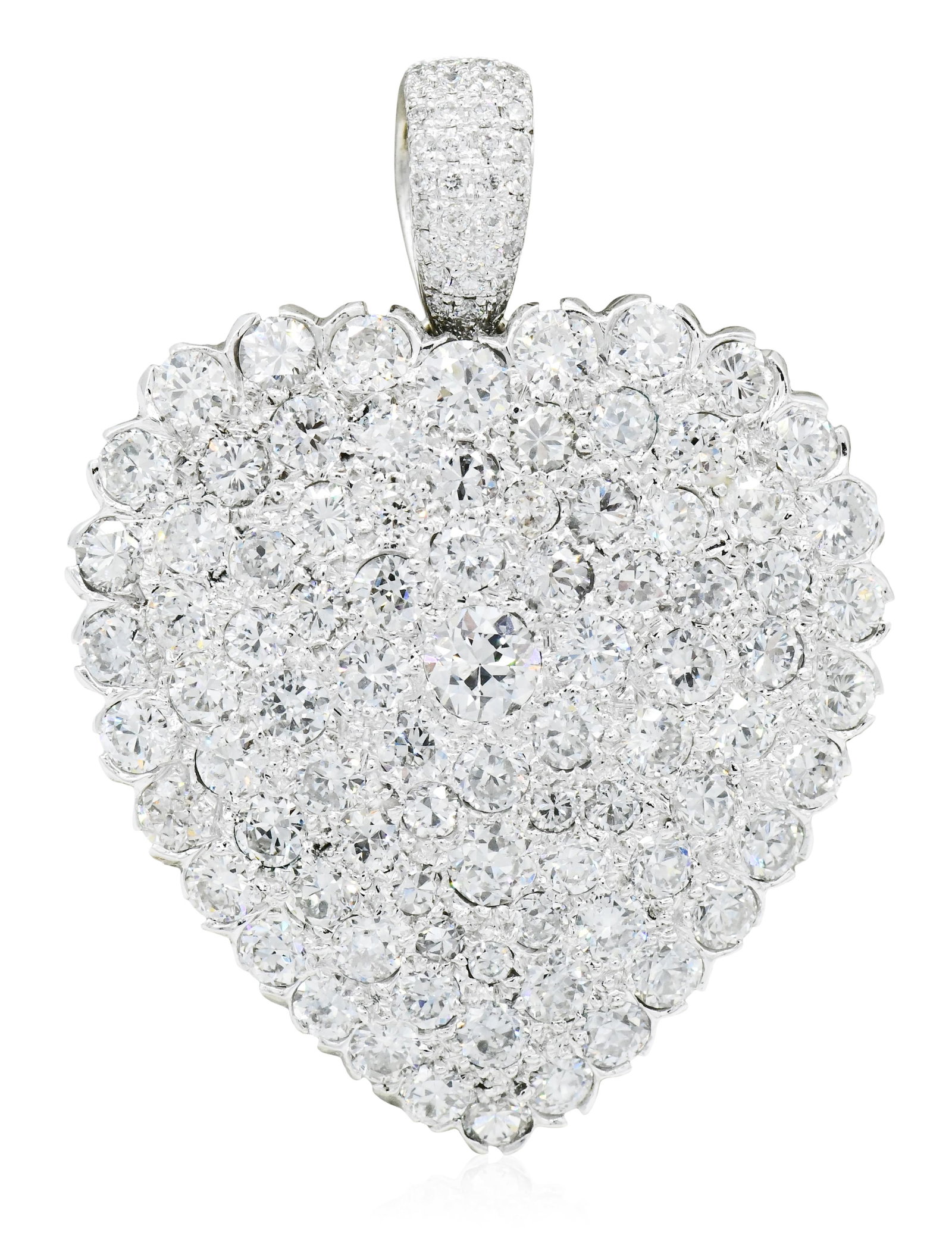 14K White Gold & Diamond Heart Pendant: 14K White Gold & Diamond Heart Pendant• set with round brilliant diamonds weighing a total of 5.24 carats• 1 5/8 inches (length)• 8.5 dwt (total weight)Other Notes: Fontaine's Auctio