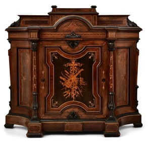 American Renaissance Revival Inlaid, Ebonized & Parcel-Gilt Walnut Credenza
