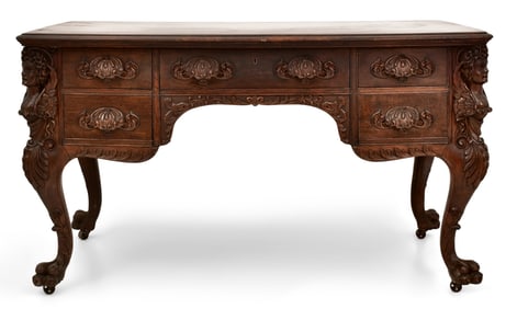 R.J. Horner & Co. Oak Partner's Desk with Winged Maidens