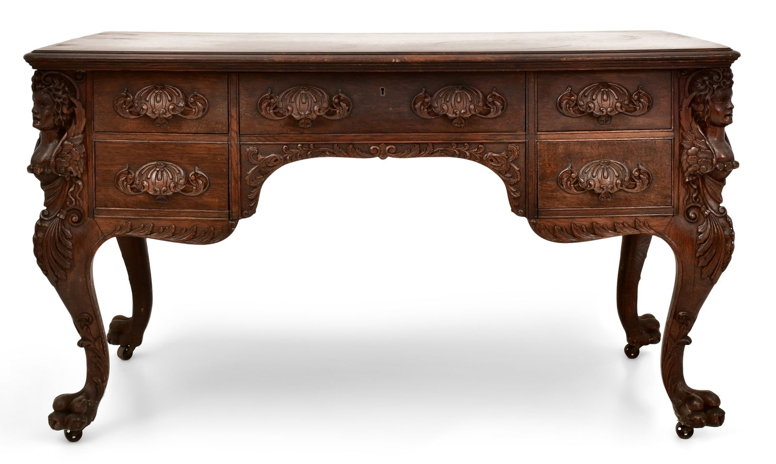 R.J. Horner & Co. Oak Partner's Desk with Winged Maidens (1 of 7)