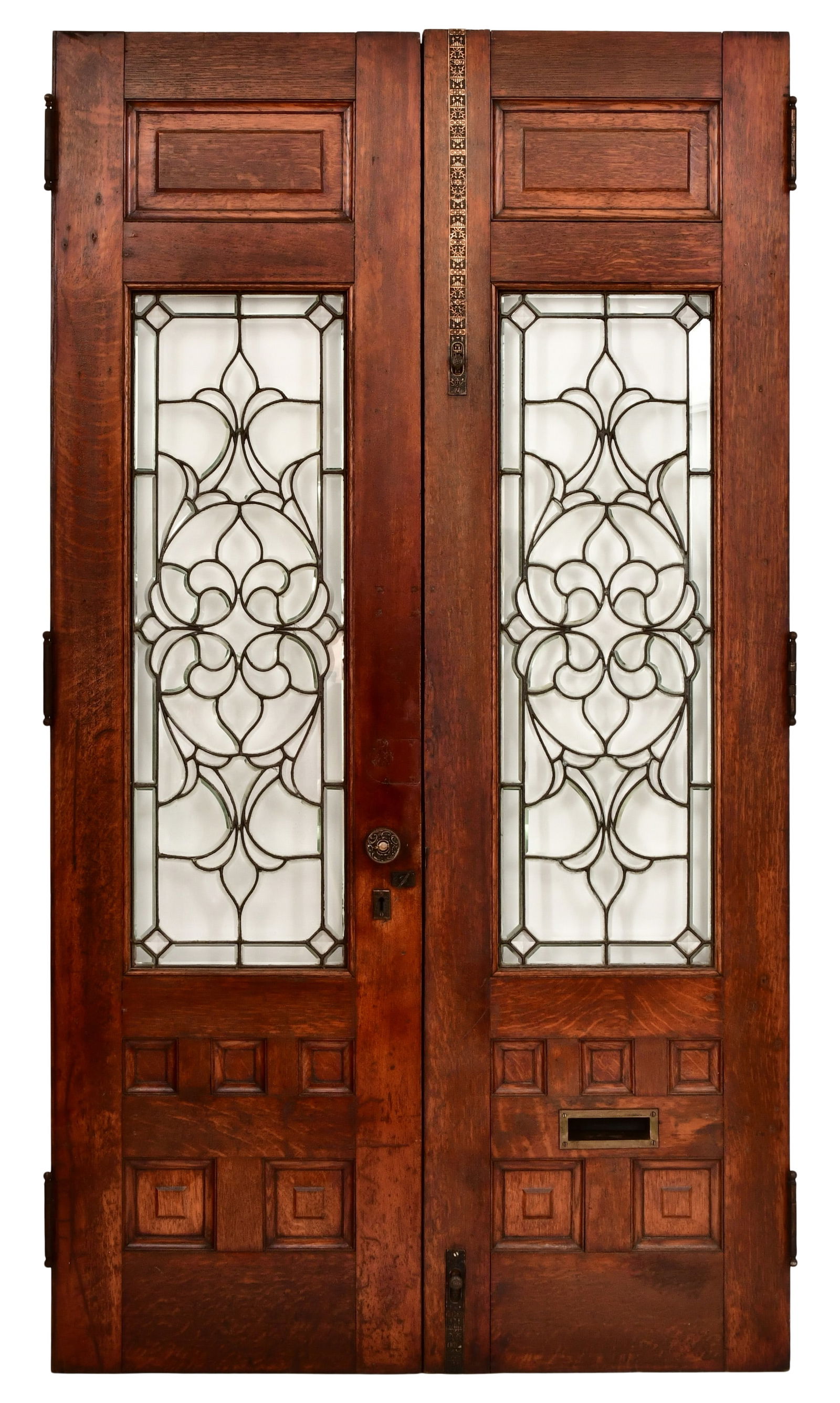 A Pair of American Leaded Glass & Oak Doors with Aesthetic Movement Hardware (1 of 14)