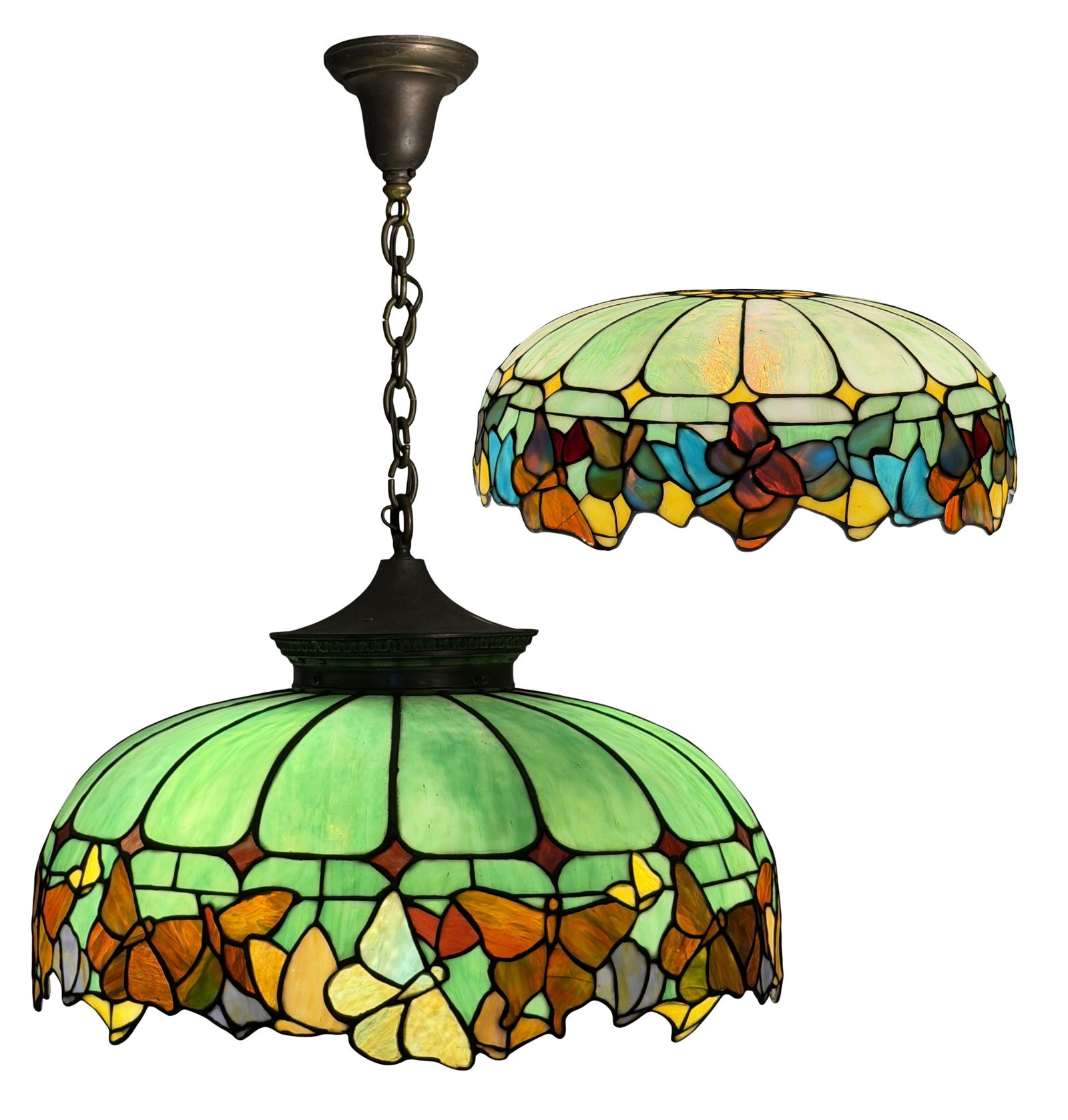 Amboy Works "Butterfly" Chandelier & Lamp Shade: Amboy Works "Butterfly" Chandelier & Lamp Shade early 20th century 32 x 24 inches (chandelier) 6 1/4 x 15 inches (shade) Provenance: Important Private Collection