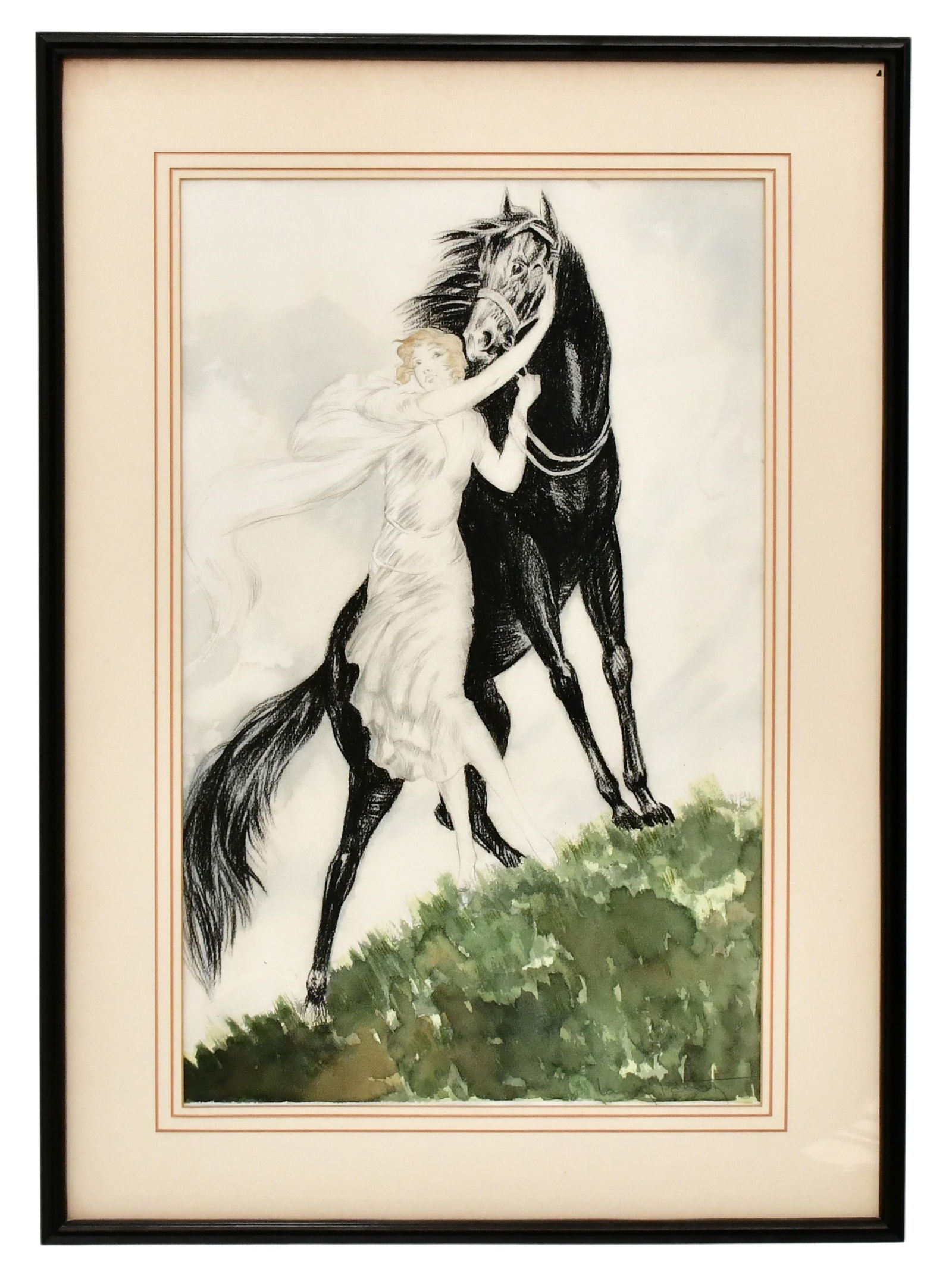 Louis Icart (French, 1888-1950), "Youth" (1930), Watercolor: Louis Icart(French, 1888-1950)"Youth" (1930)watercolorsigned "Louis Icart"22 1/2 x 14 inches (sight)30 x 21 1/2 inches (frame)