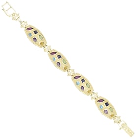 14K Yellow Gold & Gemstone Link Bracelet
